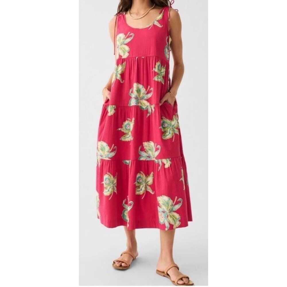 Faherty Organic Cotton Dress Womens Size S Lanai Seersucker Dress Tiered Pockets